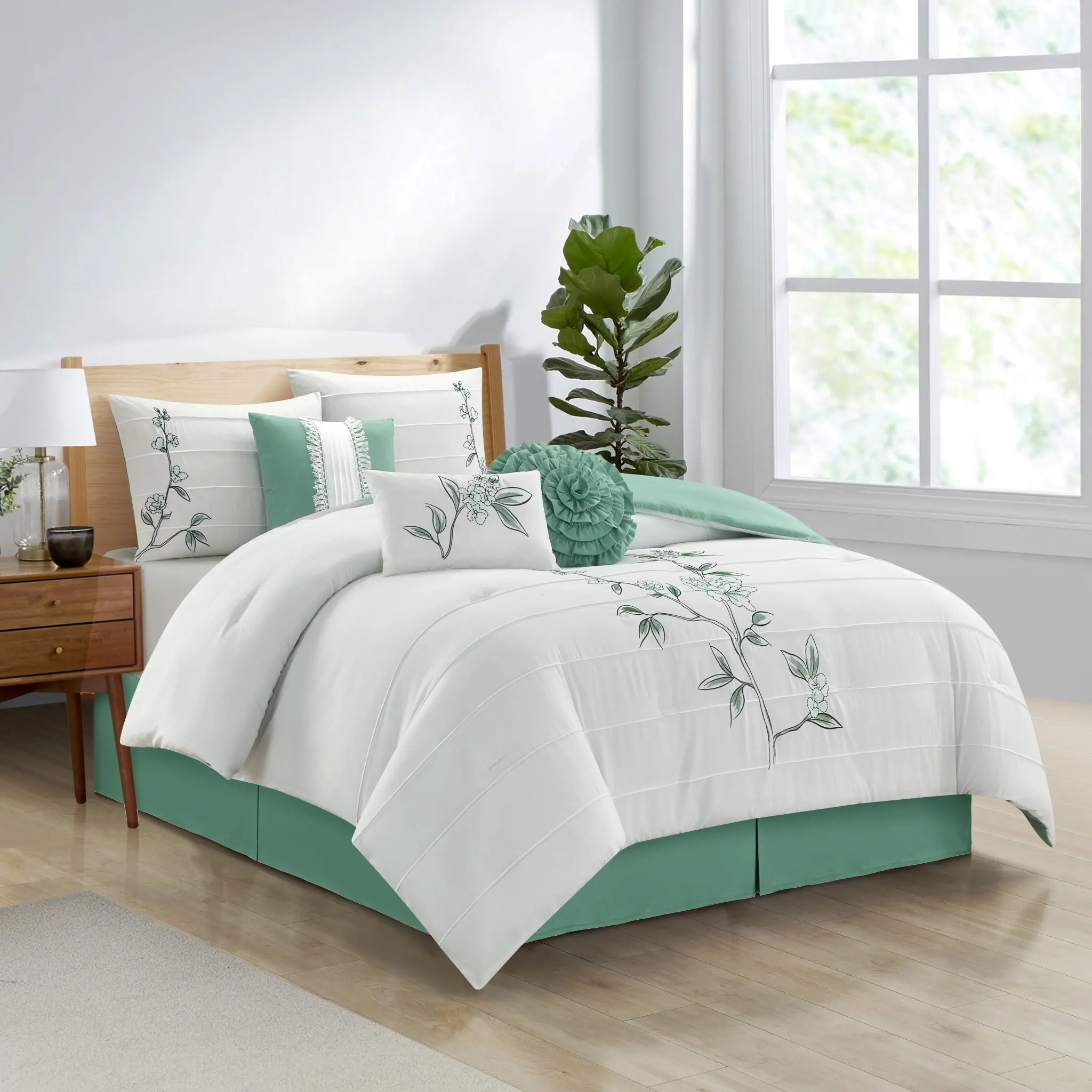 Raina 7 Piece Floral Embroidery Comforter Set