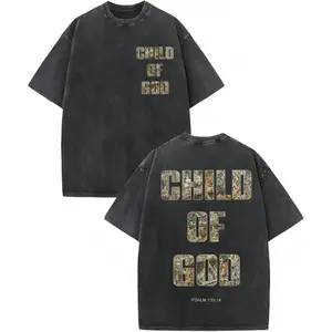 180g[100%cotton]Men's Washed Cotton T-Shirt, Vintage Christian Faith Streetwear, Heavyweight  Bible Verse Graphic Oversized Tee3