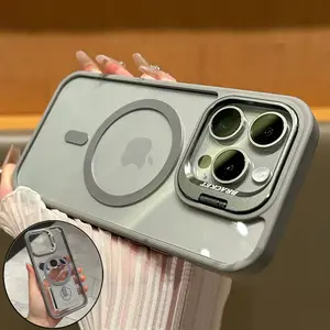 For Magsafe Shockproof Lens For iPhone 16 15 14 13 12 11 Pro Max Plus Metal Stand Holder Magnetic PC Hard Films Lens Protection Camera Lens Case Cover