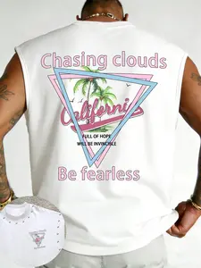 Men's Sleeveless Vest, California Print + Stud Design, Casual Graphic Design, Casual Fitted Top, Streetwear Style, All Seasons Wear, Daily Leisure