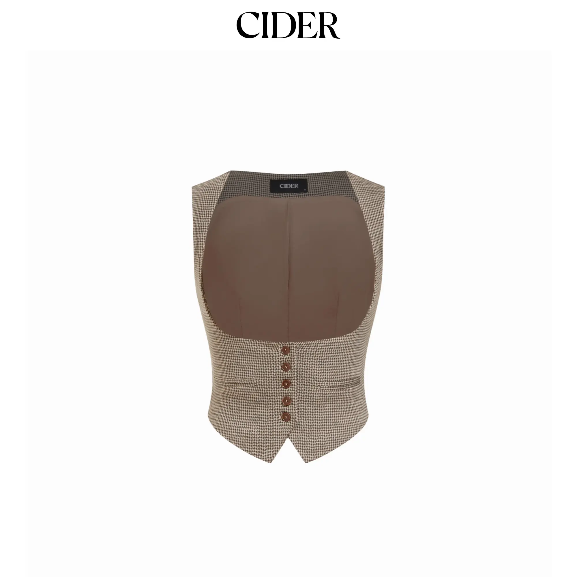Cider Women's Casual Houndstooth Plaid Jacquard Blend Crop Vest, Sleeveless Crop Length Style with a Square Neck, Textured Woven Fabric