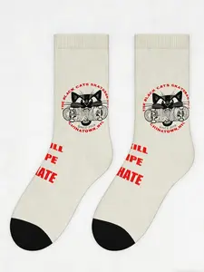 Cool Trendy Unisex Skate Socks, Vintage Cat Pattern Mid-Calf Socks, Fashion Street Style Skating Socks for Men and Women