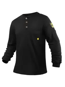 PTAHDUS FR Shirts for Men, 7.1oz CAT2/HRC2 Flame Resistant Shirts Long Sleeve, 100% Cotton FR Clothing for Men