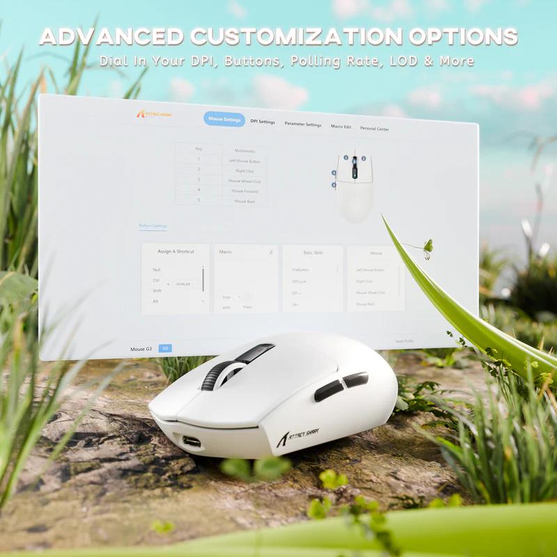 ATTACK SHARK G3 Tri-mode Wireless Gaming Mouse 25000 DPI Ultra Lightweight PixArt PAW3311Sensor, Broadcom Esport MCU, HUANO Microswitches, 2.4G Wireless/Bluetooth/Wired, Dual-Layer Mouse Feet