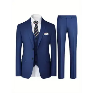 Men's solid color double button business suit three piece set, suit jacket+vest+pantsRAIMENTRY