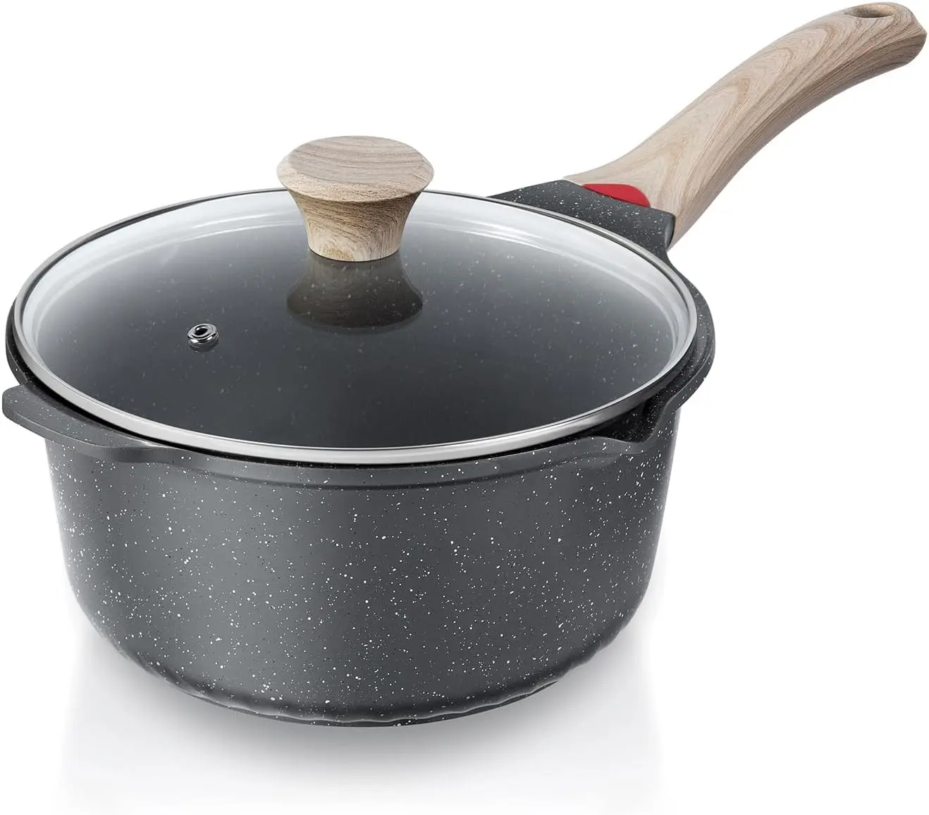 Ceramic Nonstick 4 QT Saucepan with Lid, Cast Aluminum Stockpot with Stay-cool Handle, Compatible with All Cooktops, Dishwasher Safe