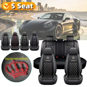For Ranch Platinum 5-Seat Car Seat Covers Soft PU Leather Scratch-Resistant Full Coverage with Crown Embroidery for All Seasons