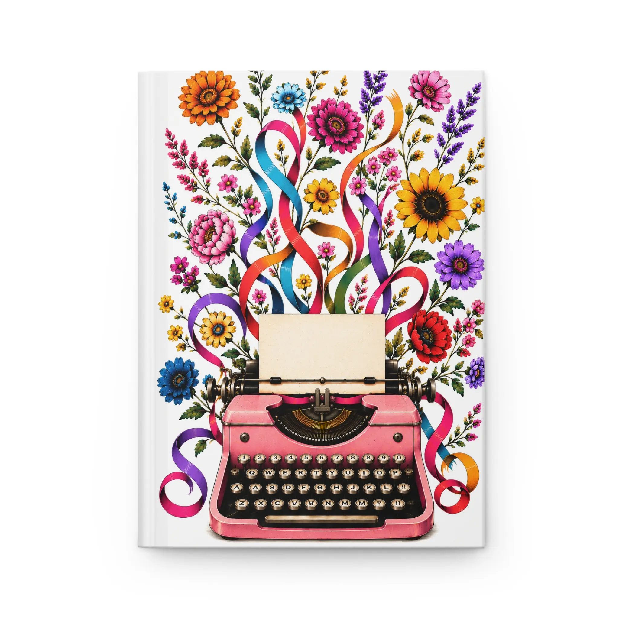 Vintage Pink Typewriter Journal | Floral Ribbons Notebook