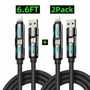 [Buy 1 Get 1 Free] 6.6ft  4-in-1 Multi USB Charging Cable with USB A,Type C,Lightning-MAX65W Fast Charging & Data Sync for iPhone16/15,iPad Pro,  fast charger usb cable 4-in-1 fast Breathing Light  -max 1 usb-c data 4 1 charging cable