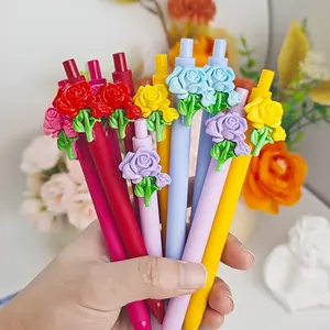 15/25pcs Colorful Retractable Ballpoint Pen Set, Creative Rose Design, Smooth Ink, School Gifts, Random Styles, Writing Pens, Novelty Pens