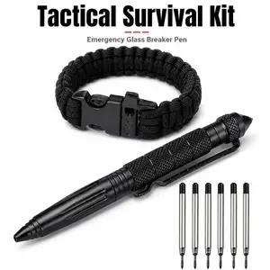 Tactical Survival Pen Set with Paracord Bracelet, Glass Breaker Emergency EDC Gear Gift for Men
