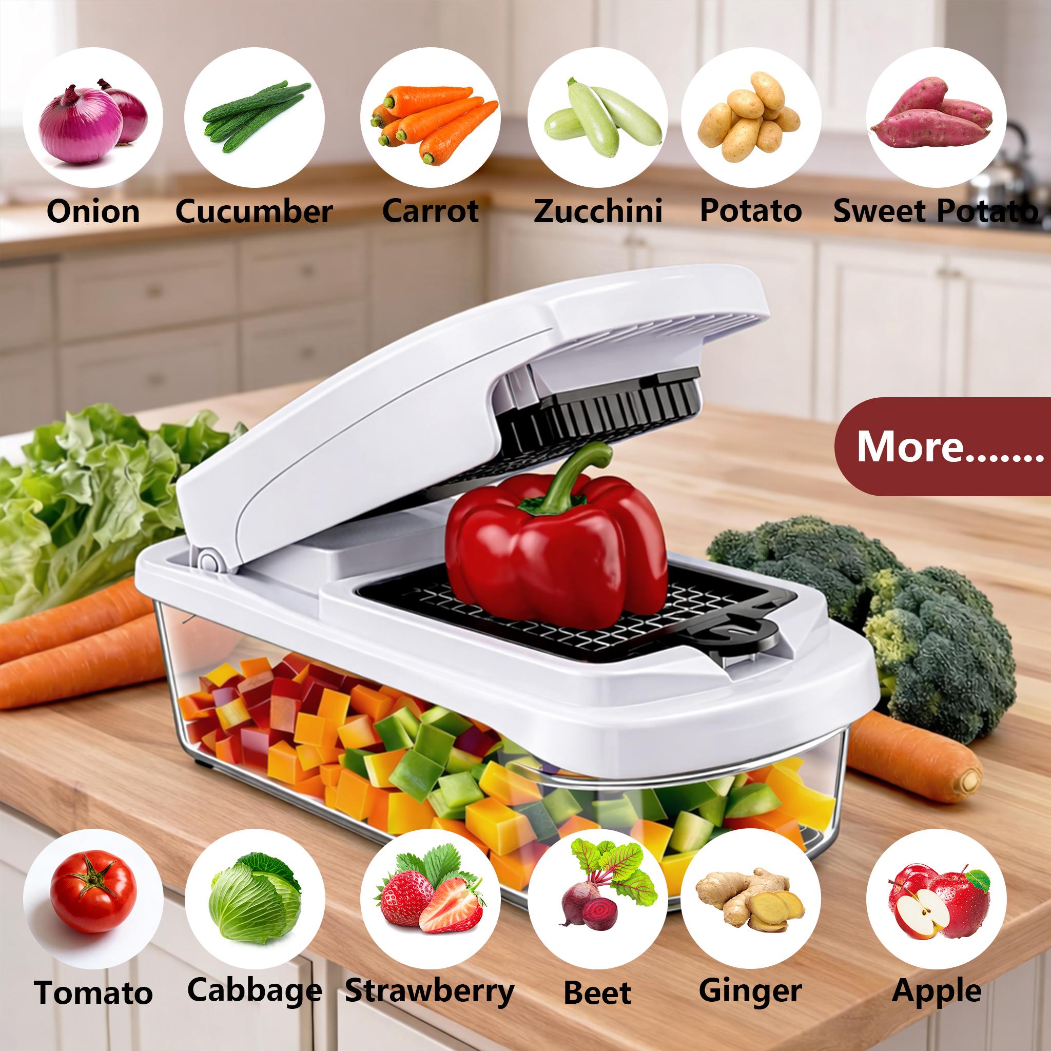 Snofrid Vegetable Chopper,15-in-1 Multifunctional Food Chopper,Professional Onion Chopper with 8 Blades,Vegetable Cutter with Container for Salad,Potato,Carrot,and Garlic; Essential Kitchen Tool