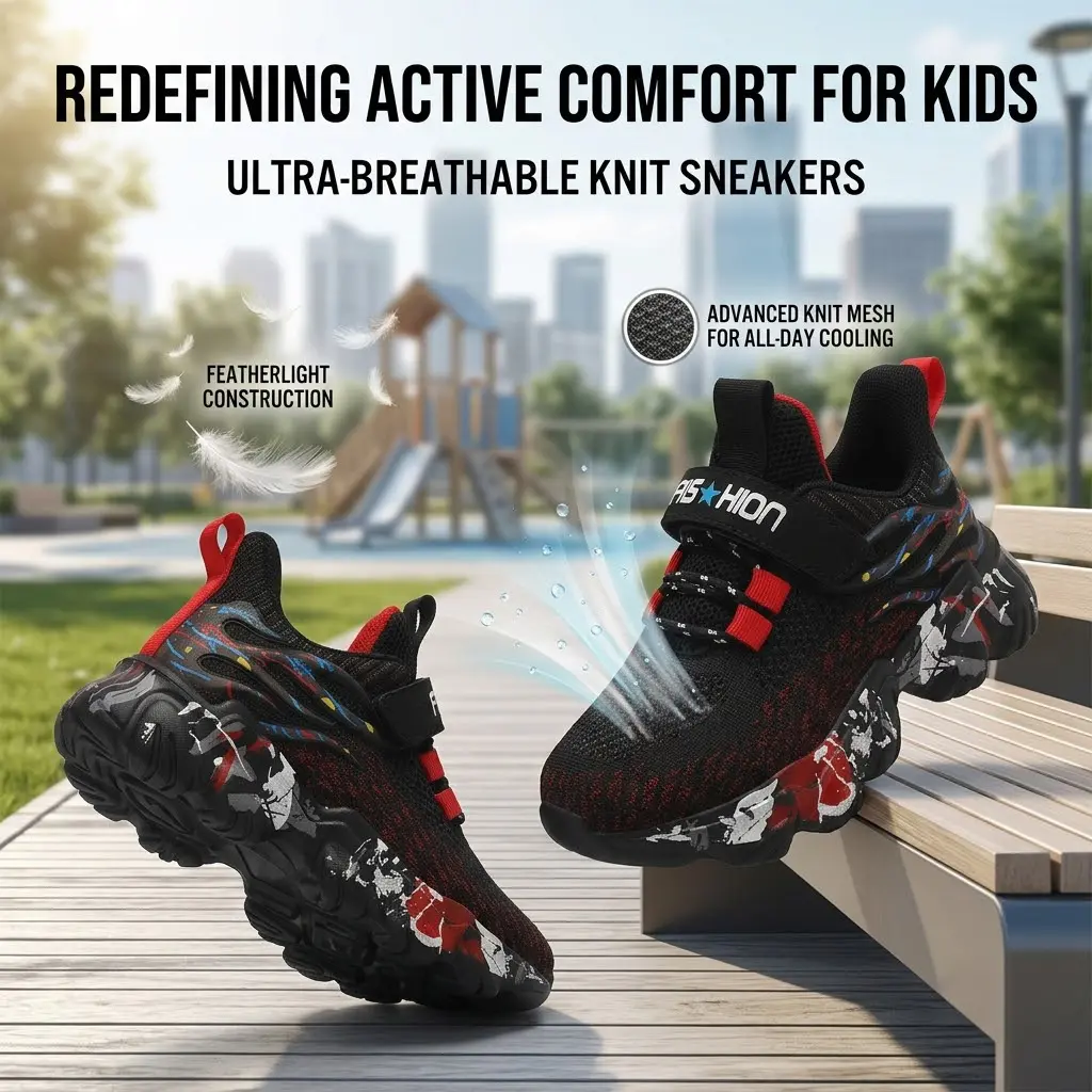 Boys' Mesh Rubber Sports Sneakers Trainer - 8-14yrs Nonslip Casual Round Toe Breathable Camouflage Lightweight Trainer Sneaker, Yes, Kid Sport Footwear