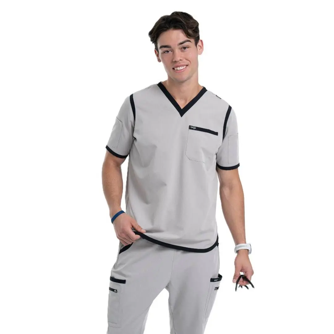 Men's Grey / Black V-Neck Scrub Top