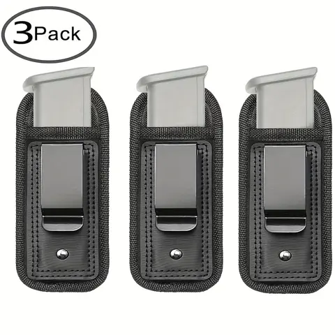 Unisex 3pack Concealed Holster Magazine Pouch Set - IWB Concealed Carry, 3-pouch Capacity, 3-mag Carry Set, Single & Double Layer Holder, Compatible with 9mm/.40/.45/.380 Handguns & 7/10/15-Round Magazines, Hunting Gear