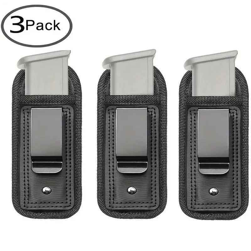 Unisex 3pack Concealed Holster Magazine Pouch Set - IWB Concealed Carry, 3-pouch Capacity, 3-mag Carry Set, Single & Double Layer Holder, Compatible with 9mm/.40/.45/.380 Handguns & 7/10/15-Round Magazines, Hunting Gear