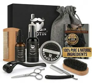 OBOTIN 8-Piece Beard Care Kit with Natural Ingredients – Gentle Derma Roller, Oil, Balm, Double-Sided Comb – Ideal Gift Set for Men, Dad, or Boyfriend