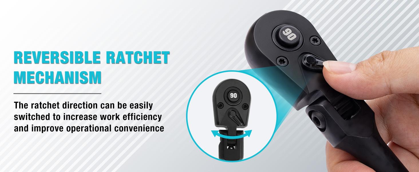 #backtoschool DURATECH 3-Piece Flex-Head Drive Ratchet Handle, 1/4", 3/8", 1/2" 90-Tooth Quick-Release Ratchet Wrench with 180° Pivoting Head & 7-Position Setting, Reversible, CR-V Made, Black Mn Phosphate Finish