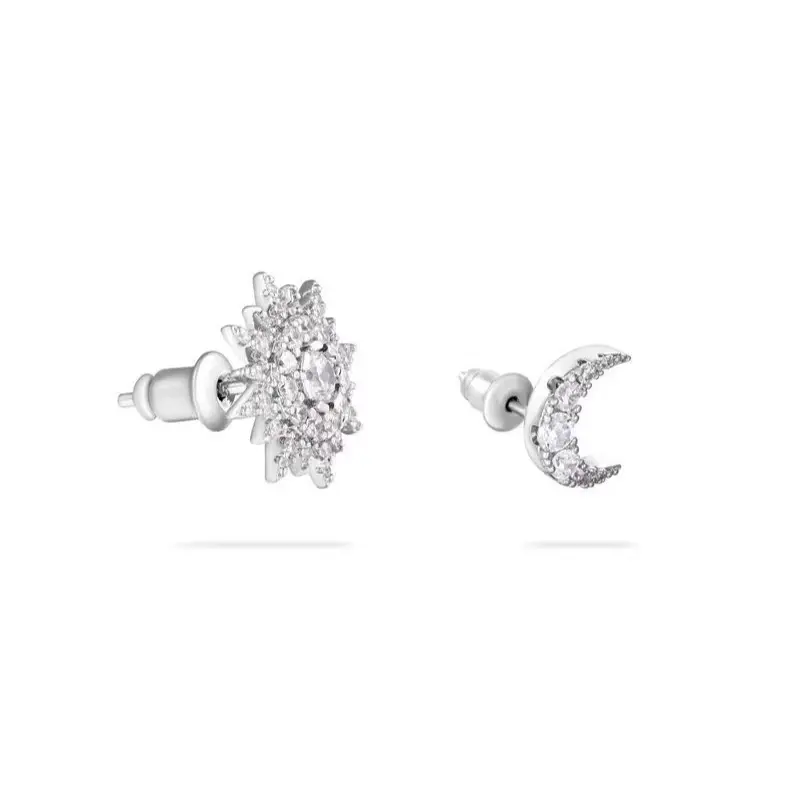 Celestial Sun and Moon Zircon Ear Studs Earrings Set, Asymmetrical Fashionable Unisex Artificial Gemstone Jewelry Pair Set for Couples Gift Idea, Stud Earrings