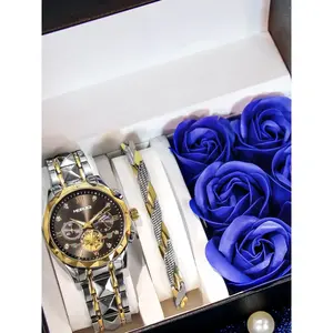 Men's Business Fashion Watch & Bracelet Set, Fashion Quartz Wristwatch Set for Party, Daily Clothing Decor, Trendy All-match & Exquisite Analog Watch Set for Birthday Gift