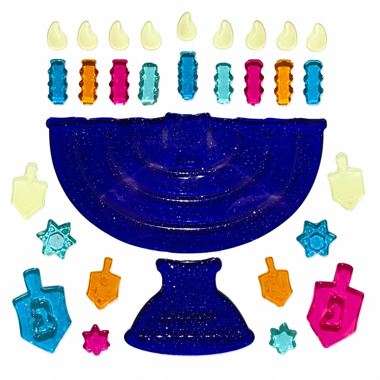 Hanukkah Holiday Window Cling Decor Set - Menorah, Dreidel, Star of David, Candles for Festive Ornaments & Room Decor