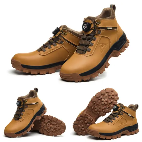 Shenganton Men's Steel Toe Closed Walking Shoes - Industrially Hardened Contractor Gear, Waterproof, Lace-Up Patchwork Upper, EVA Cushioned, Round Toe, All-Seasons Construction Work & Safety Footwear