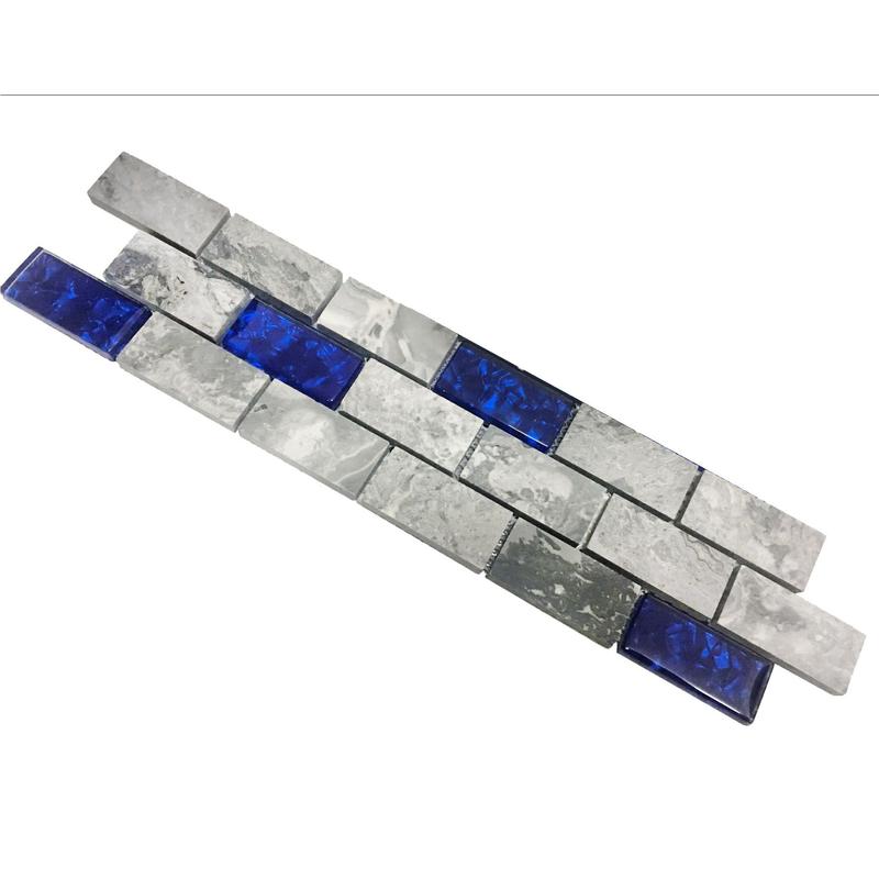 Glass Stone Mosaic 1x2 Subway Tile Navy Blue Gray Backsplash Polished Marble Wall and Floor Tiles