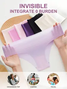 7PCS Women's Ultra-Thin Seamless Cool Breathable Quick-Dry Casual Thong Panties, Low Waist, Suitable for Daily Use and Travel