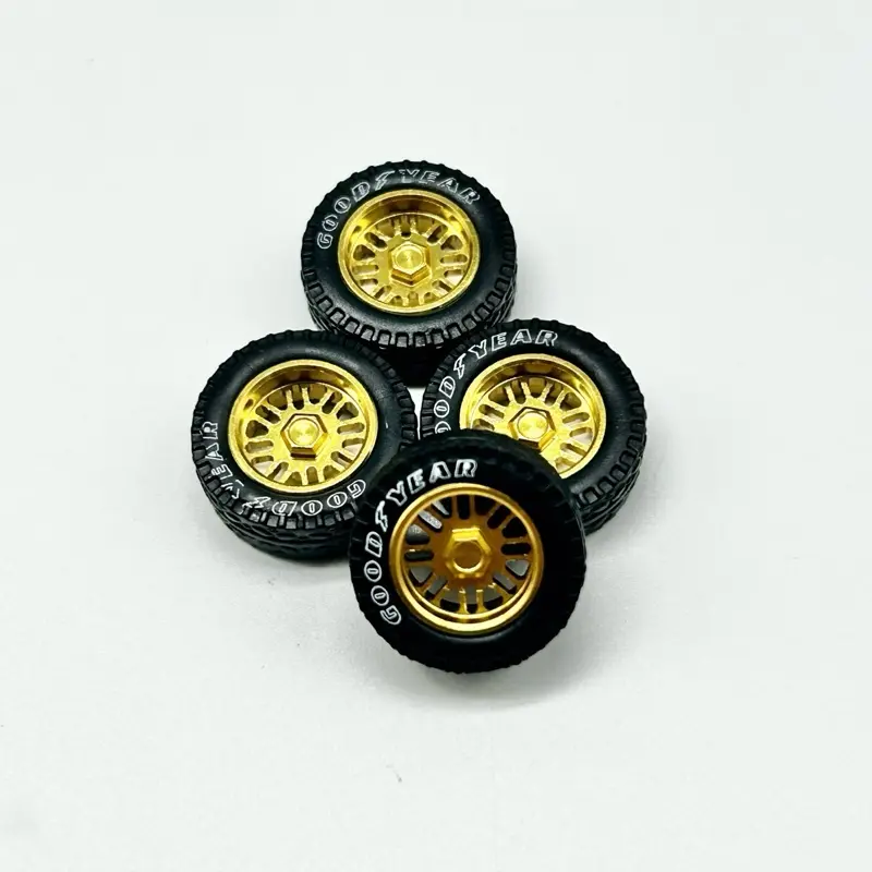 1:64 Scale Premium Off-Road Wheels, 14mm Gold All-Metal Ball Bearing Spinner Wheels