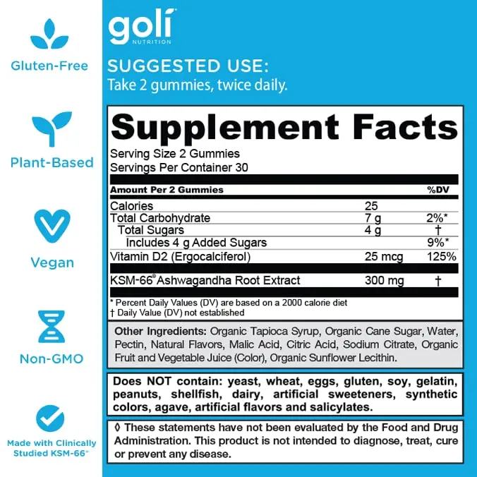 Goli Ashwagandha & Vitamin D Gummy - Mixed Berry, KSM-66, Vegan, Plant Based, Non-GMO, Gluten-Free & Gelatin Free. America's #1 Ashwagandha Brand 6
