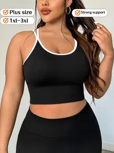 Women's Plus Size Colorblock Supportive Sports Bra, Push Up Support, Breathable Fabric, Comfortable Fit, 1xl-3xl, Ideal for Gym and Daily Wear