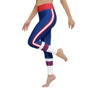 Buffalo Inspired High Waste Women's Football Leggings Perfect for Buffalo Fans in Vibrant Blue Red and White Stripes