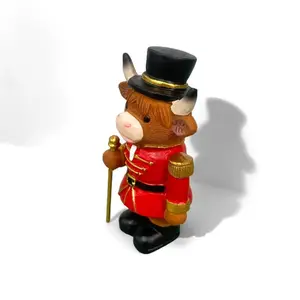 New Nutcracker Soldier Highland Cow Resin Craft Decorative Figurine, Home Outdoor Creative Ornament, Unique Gift Idea