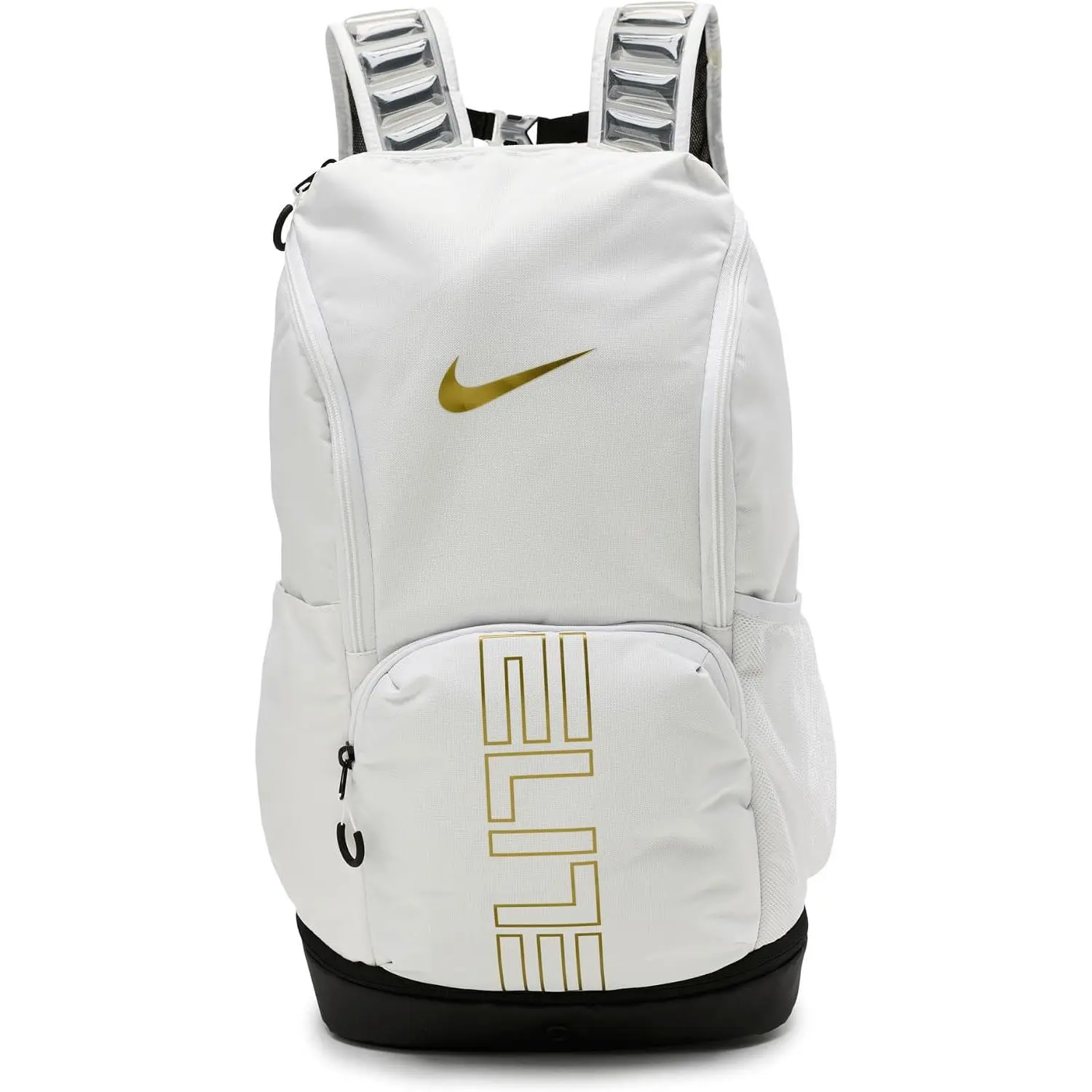 Nike Varsity Elite Backpack, 32L, White with Black and Metallic Gold Accents HM9965-100