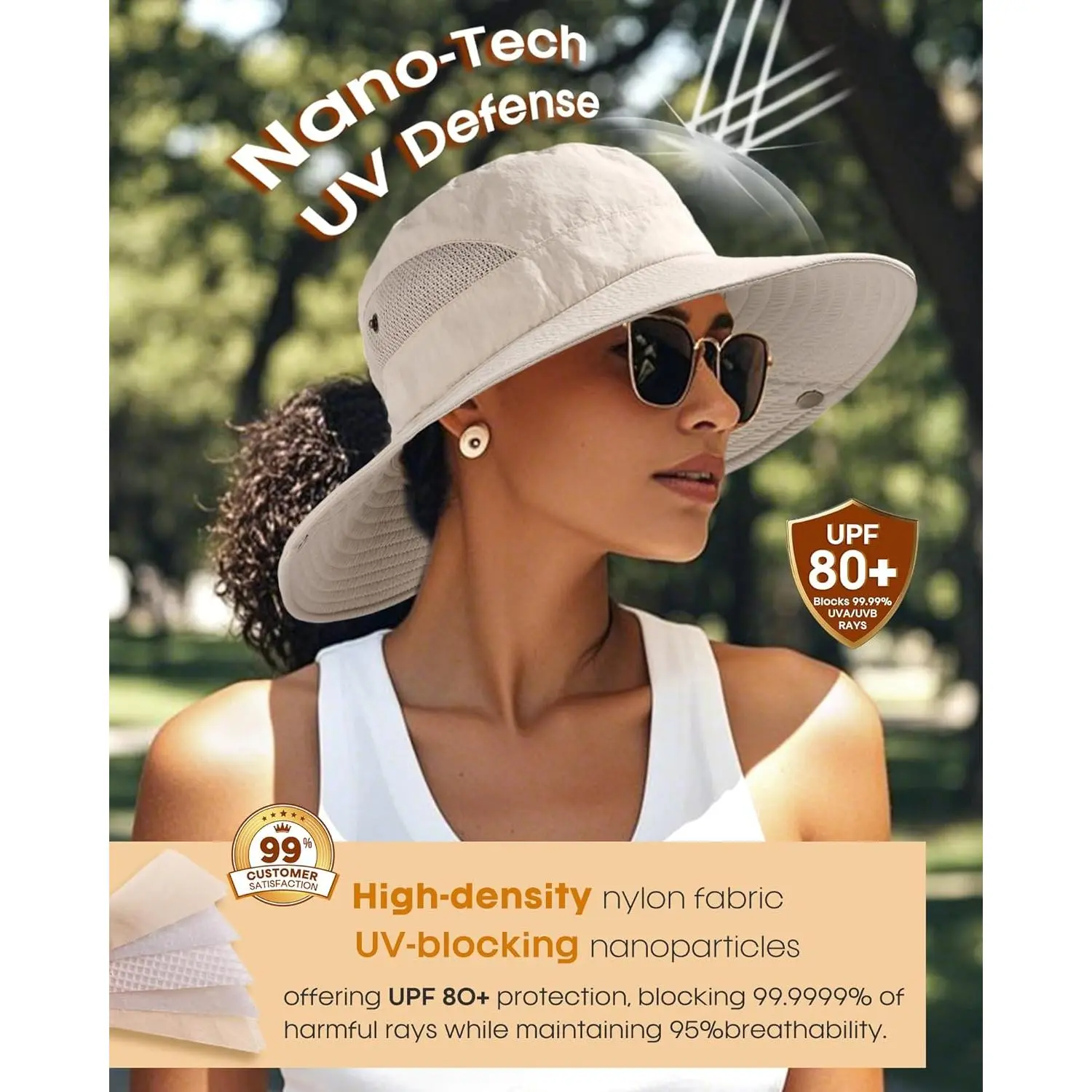 Womens Sun Hat with Ponytail Hole Beach Hiking Summer Wide 