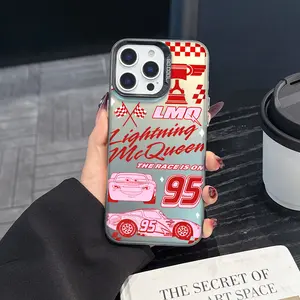 1 Lightning McQueen Smartphone phone case, fashionable and creative trendy iPhone phone case Cover, gradient color silver phone case, suitable for iPhone 17 Pro Max, compatible with iPhone 7-17 series/Pro/Pro Max/Plus/Air/E/Mini/X/XS/XR