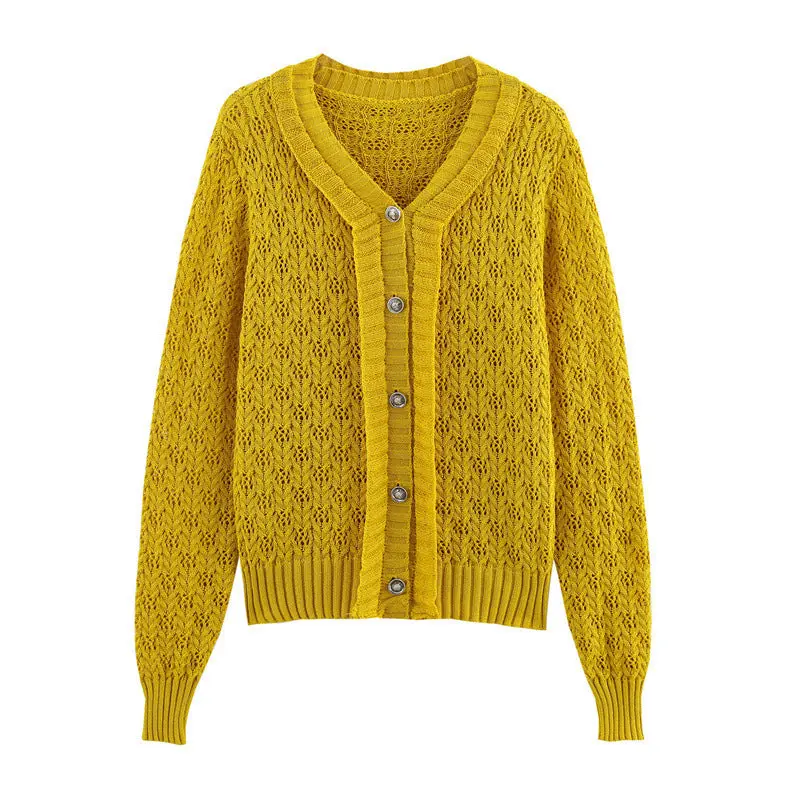 Lemon Yellow Ruffled Knitted Cardigan