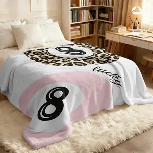 Y2K Hot Girl Aesthetic Lucky 8 Ball Print Flannel Blanket, Leopard Pattern, Pink-White Color, Soft Warm Lightweight, Sofa Bed Decor Office Nap Blanket Travel Camping Throw Cover, Gift Choice, Throw Blankets