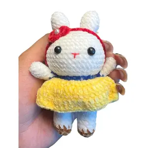 Cute Bunny In Apple Girl Dress Crochet Keychain K011