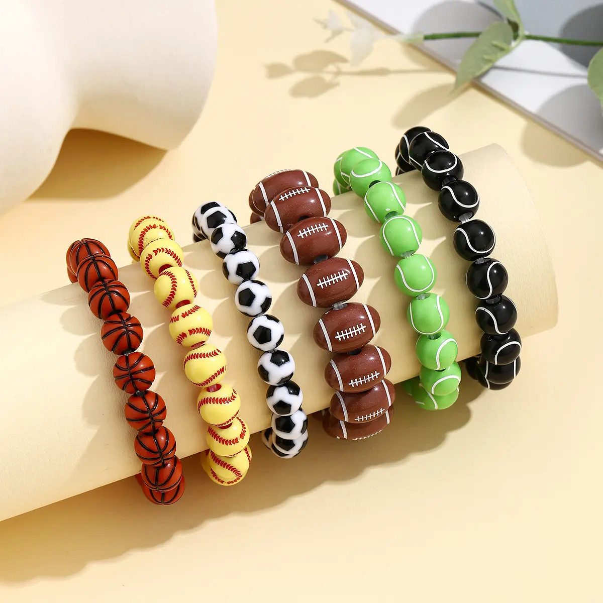 Sport Ball Bracelets for Men Women Cute Ball Beads Stretch Bracelet with Soccer Baseball Basketball Softball Beads Bracelets Gift for Game Day Accessories for Players Sport