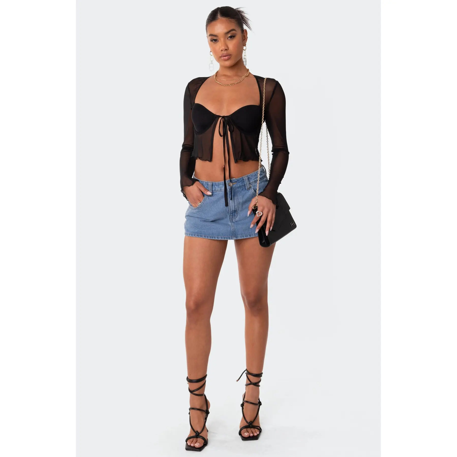 Tie Front Cupped Mesh Top Tie Front Cupped Mesh Top