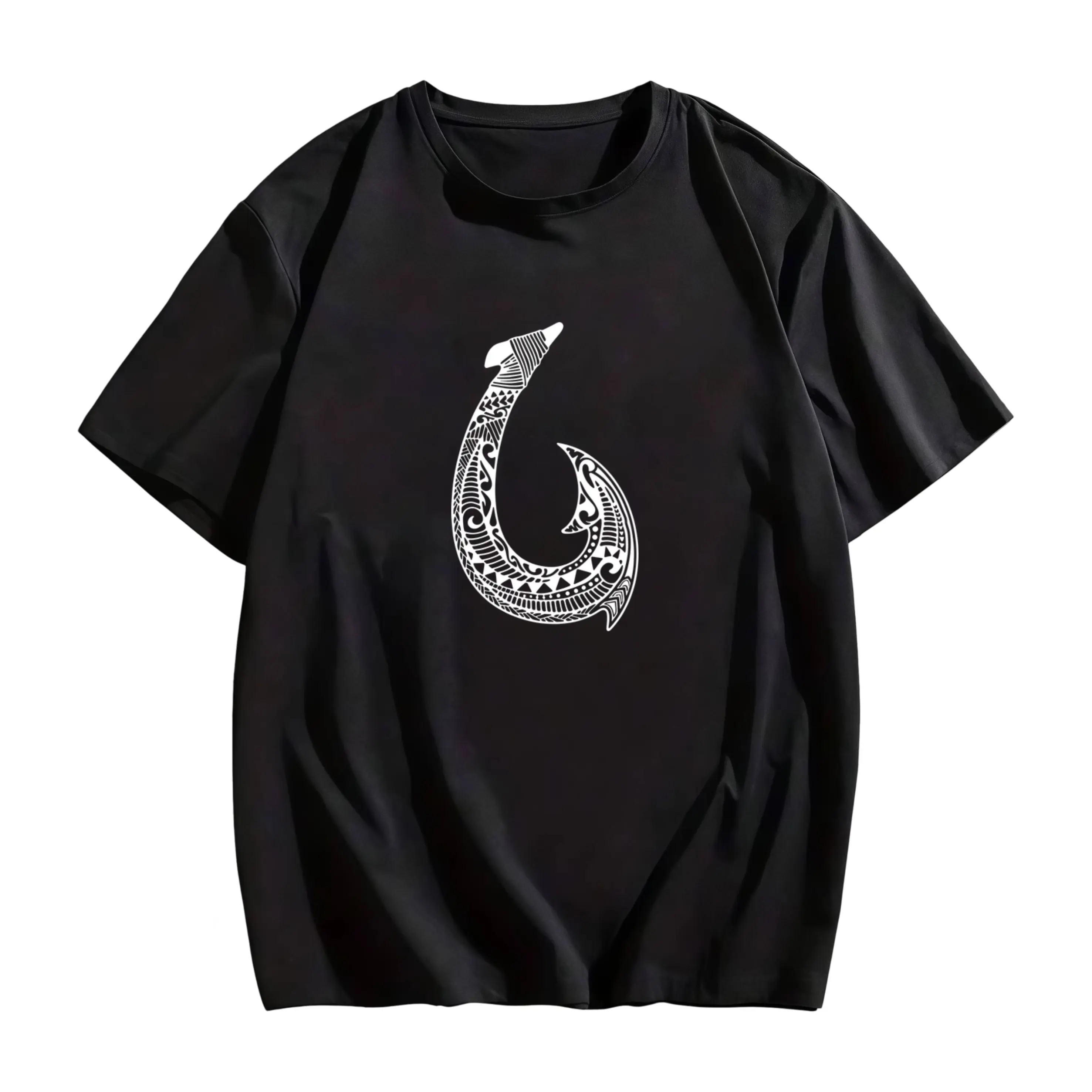 Polynesian Fishhook Tribal Print T-Shirt for Men, Outdoor Sports Casual Crew Neck Short Sleeve Top