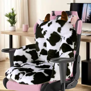 Comfy Office Chair Cushion, 17.5" L x 17.5" W x 18" H, Cute Seat Cushion for Gaming Chair With Backrest, Non-Slip, for Adults and Pets, Cow Decor for Room