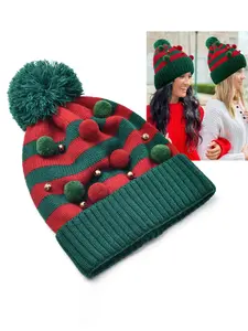 2pcs Adult & Kids Christmas Tree Hat , Holiday Party Costume Warm Knit Cap, Fitted Style for Fall Winter Season, Cozy Festive Headwear