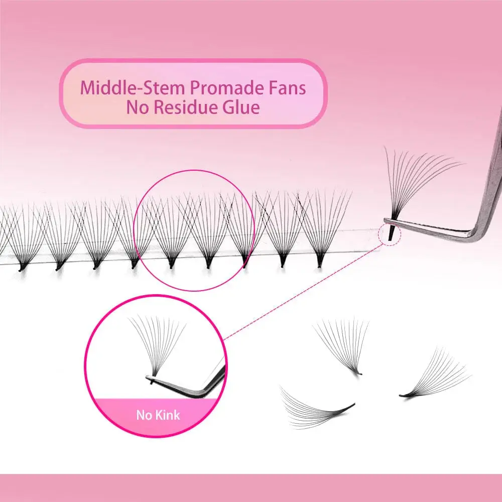 12D Promade Fan Lash Extensions in a Plus Tray, Pre-made Volume Eyelash Clusters for Professional Makeup & Cosmetic Use