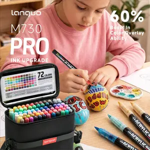 Langguo Super Stacking Markers Pro with High-Capacity Ink - 60% Increased Coverage, 80% Enhanced Colorfastness, Soft Tip, 1-5mm Line Width Adjustment - Ideal for Drawing, Writing, Marking, DIY... Fabric Storage Bag Design for Easy Storage, Portable, Handh