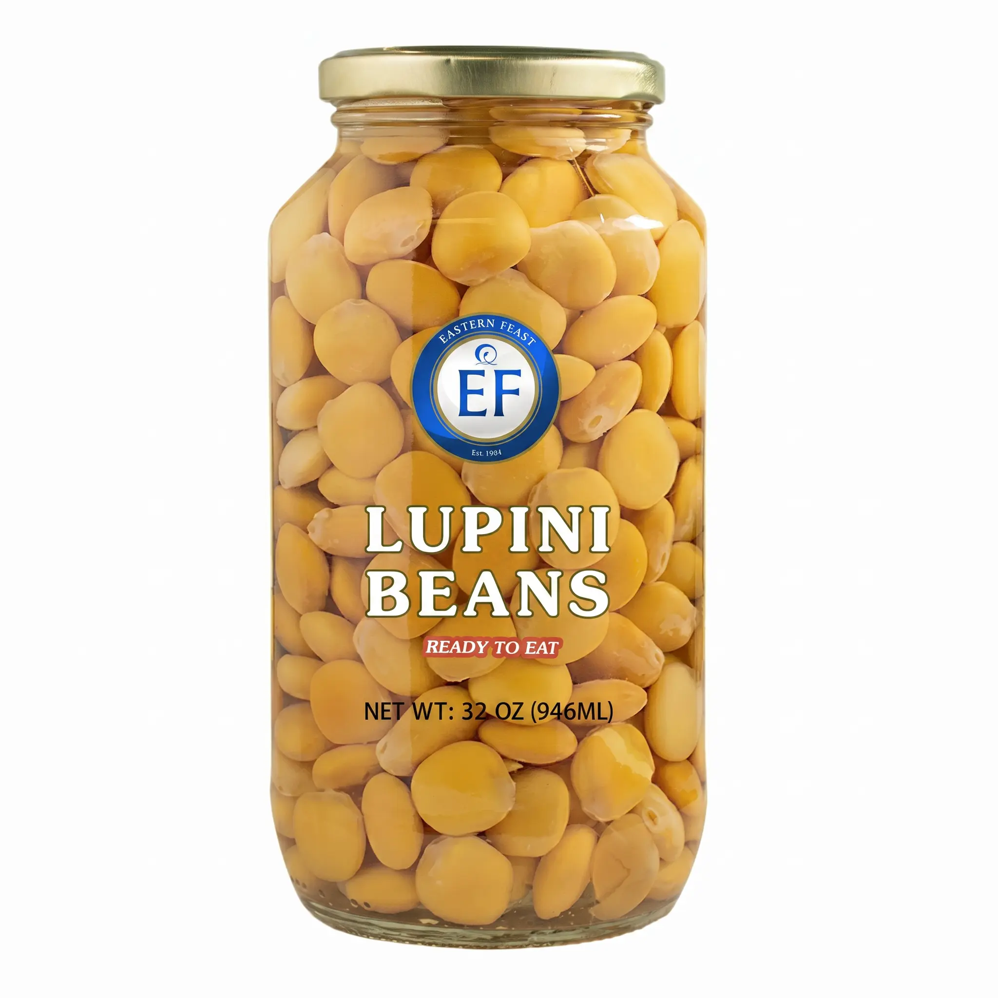 Eastern Feast Lupini Beans Ready to Eat 32oz (946ml ) Eastern Feast Mediterranean food High Protein Fiber Rich Plant Based Snack Large Jar Authentic Recipe Low Carb Healthy Snack