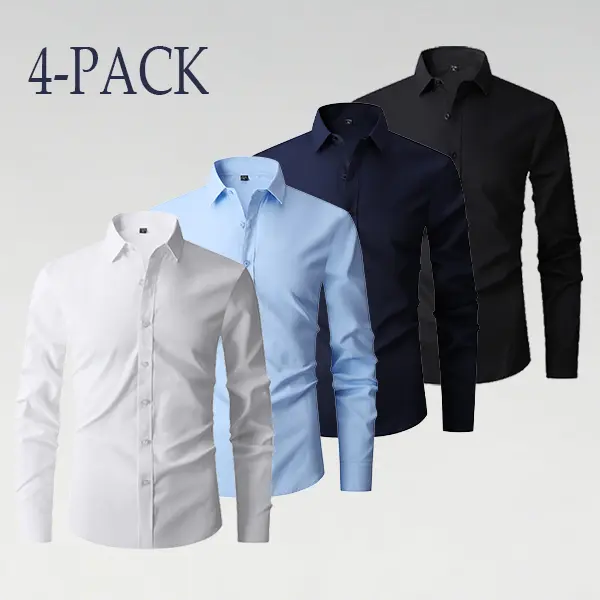 Men's 4-Pack Multi-Color Oxford Dress Shirts, Chic Long Sleeve Button-Down, Year-Round for Business Casual & Formal Wear, Basics, Business Wear, Casual Chic, Oxford Fabric, M, From Office Days To Dinner Plans, Cuffed Sleeves, Four Shirts Keep Rotation Eas