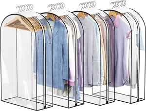 50inche Clear Garment Bags – 4 Pack Hanging Garment Bags for Closet Storage, Durable PVC with Single Zipper Puller, Transparent Clothes Cover for Suits, Dresses, Coats & More, Dustproof & Waterproof
