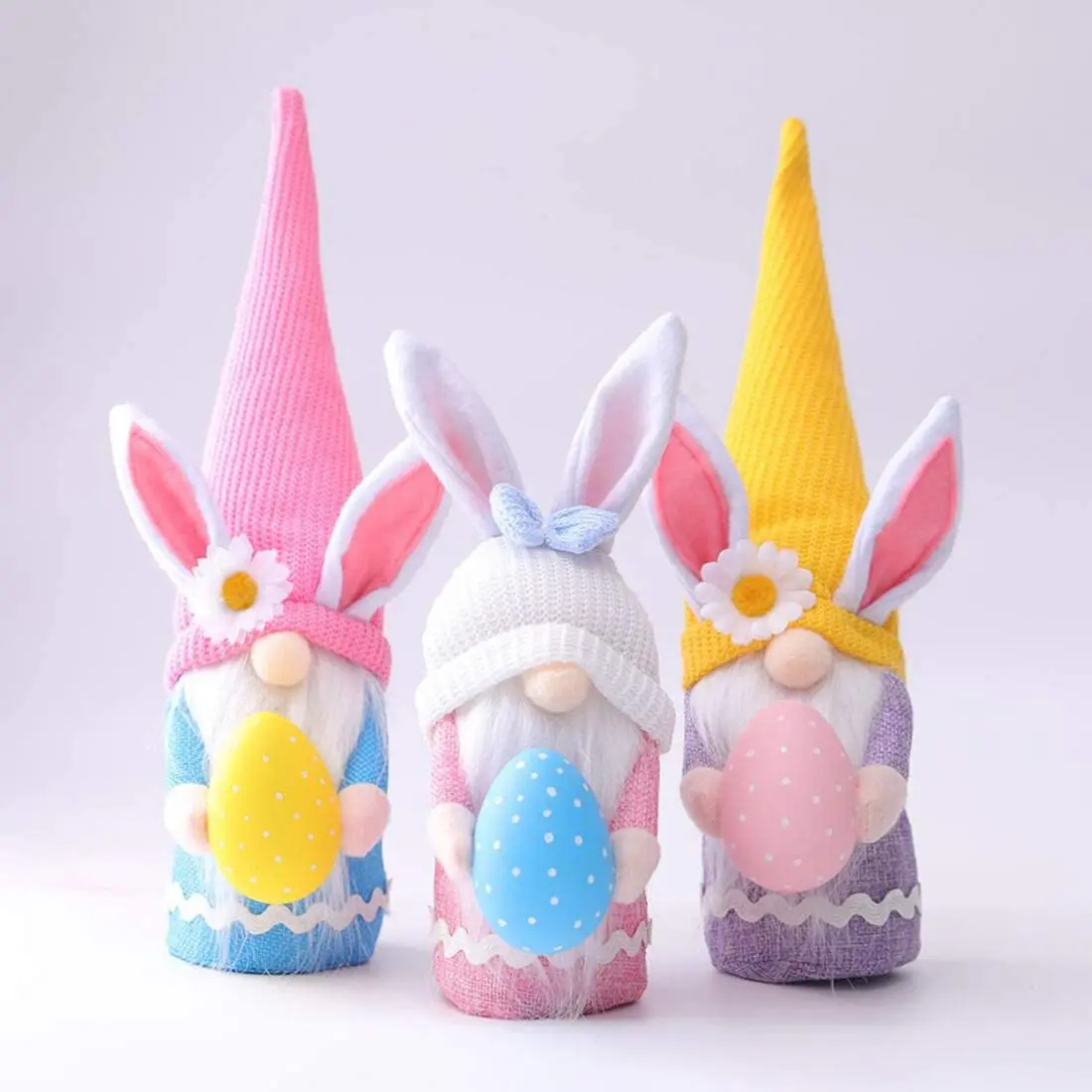 3 PCS Easter Bunny Gnome Plush -Scandinavian Tomte Elf Decorations - Stuffed Rabbit Gnomes with Eggs Plushie Ornaments easter egg